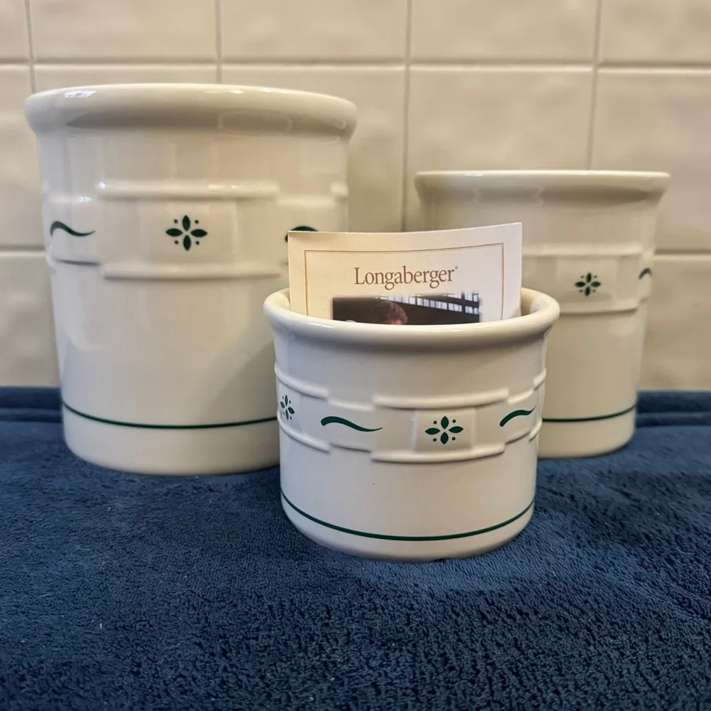 Longaberger Set of 3 Pottery Crocks - Picture 1 of 8